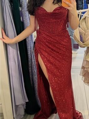 Marlas Sparkle Red Prom Dress with Side Slit